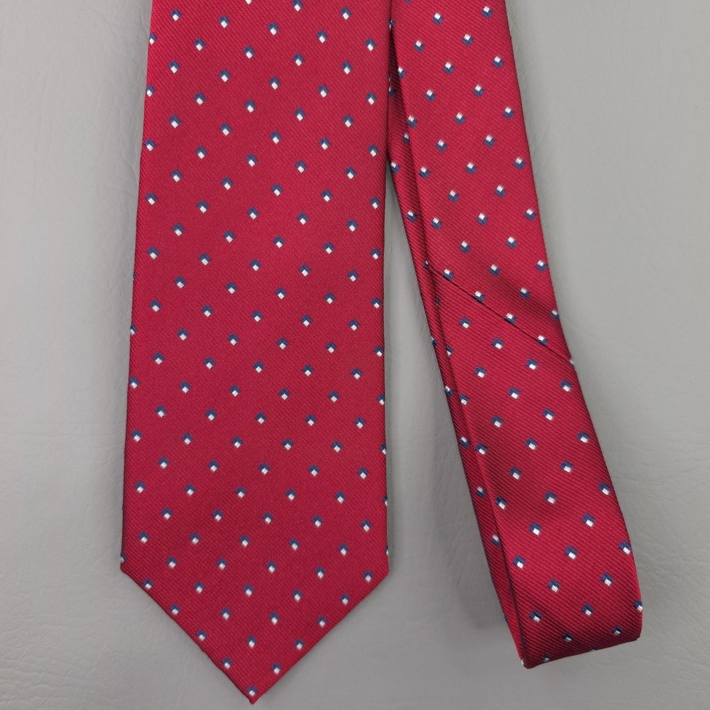 Jos A Bank Tie Mens Red Silk Geometric Travelers Long Stain Resistant Necktie